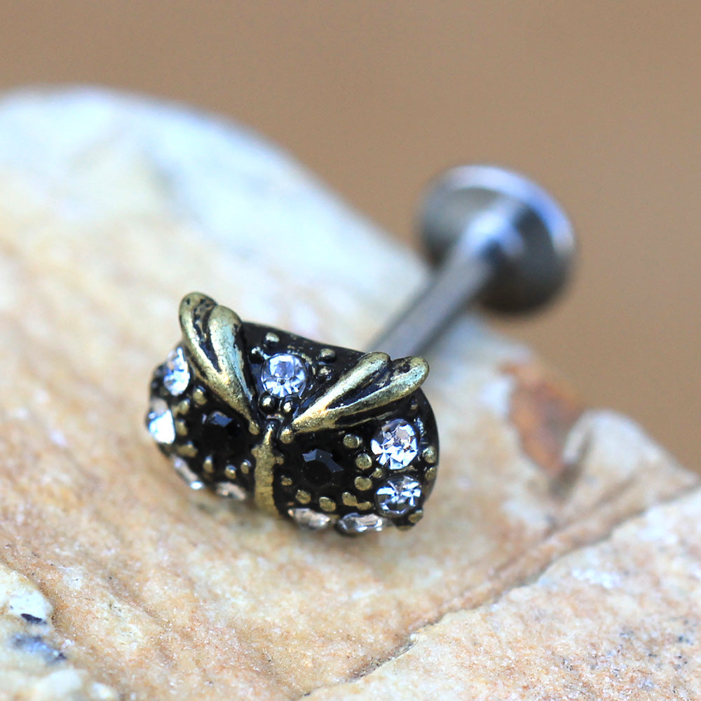 Antique Gold Plated Jeweled Owl Labret Labret Impulse Piercings