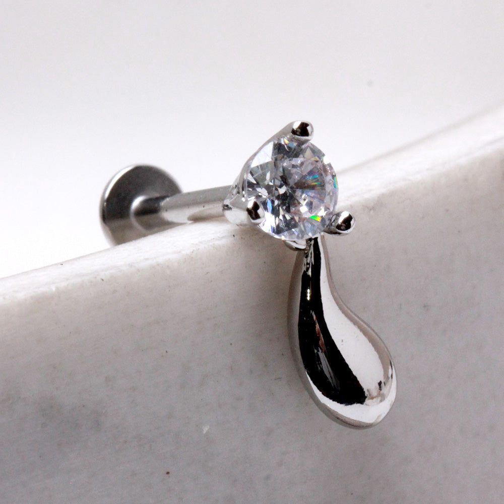 316L Stainless Steel Water Drop Dangle Prong Set CZ Labret Labret Skin Metals