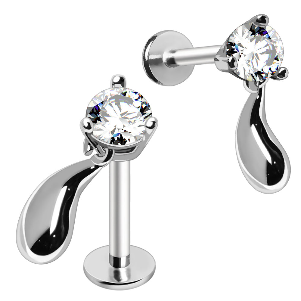 316L Stainless Steel Water Drop Dangle Prong Set CZ Labret Labret Skin Metals