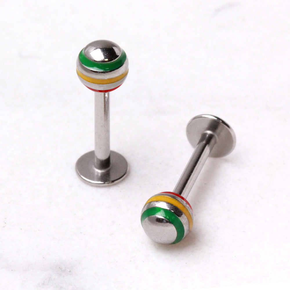 316L Stainless Steel Labret with 3-Striped Rasta Ball - Skin Metals