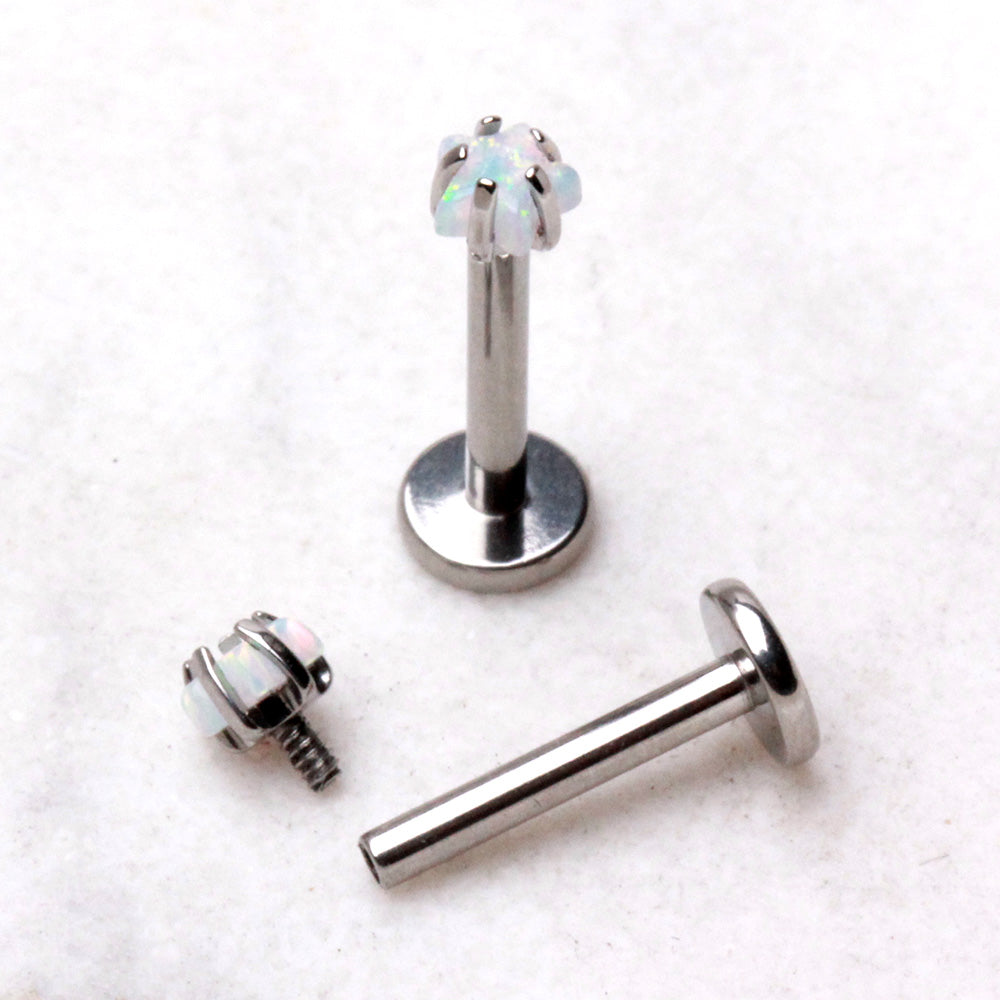 Internally Threaded 316L Stainless Steel Labret with Prong Set Star Synthetic Opal Labret Skin Metals