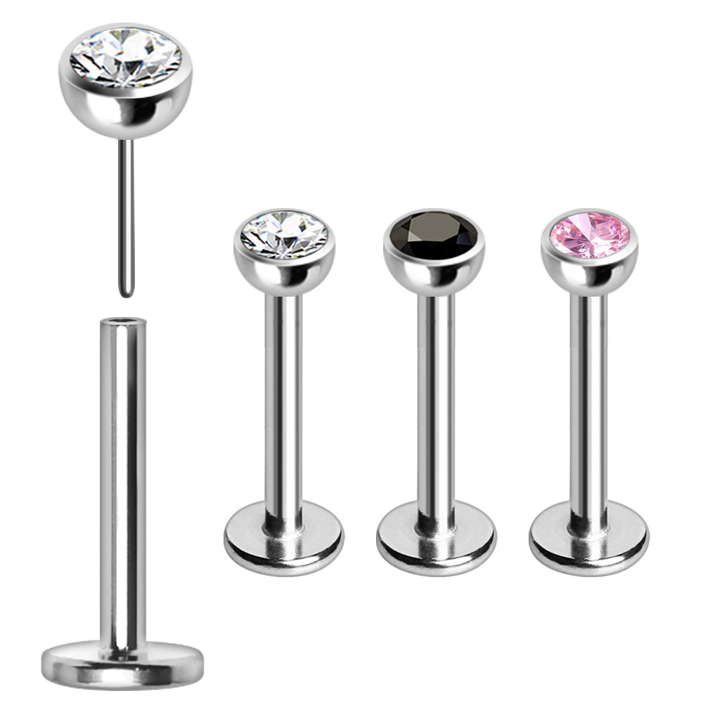 316L Stainless Steel Threadless (push-in) Labret with CZ Top