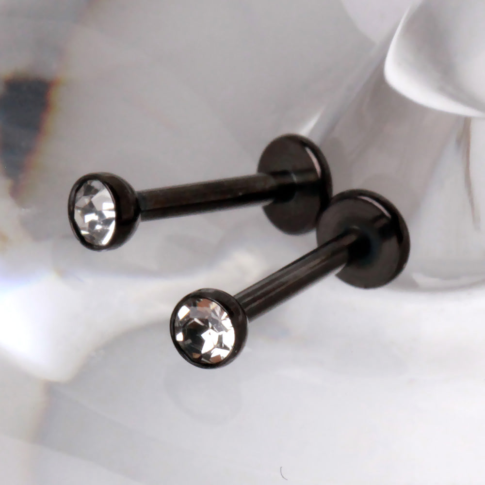 316L Stainless Steel Internally Threaded Black PVD Labret with CZ Ball - Skin Metals