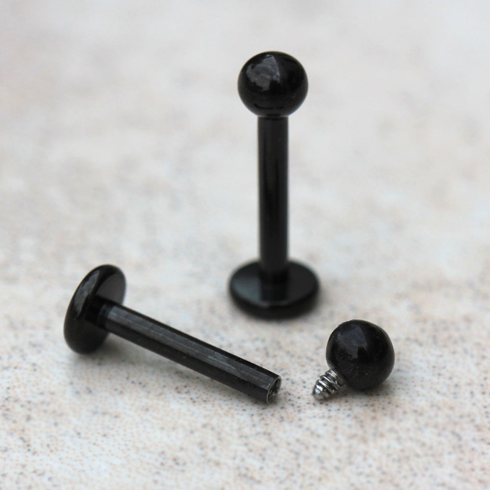 Black PVD Plated Internally Threaded Labret - Skin Metals
