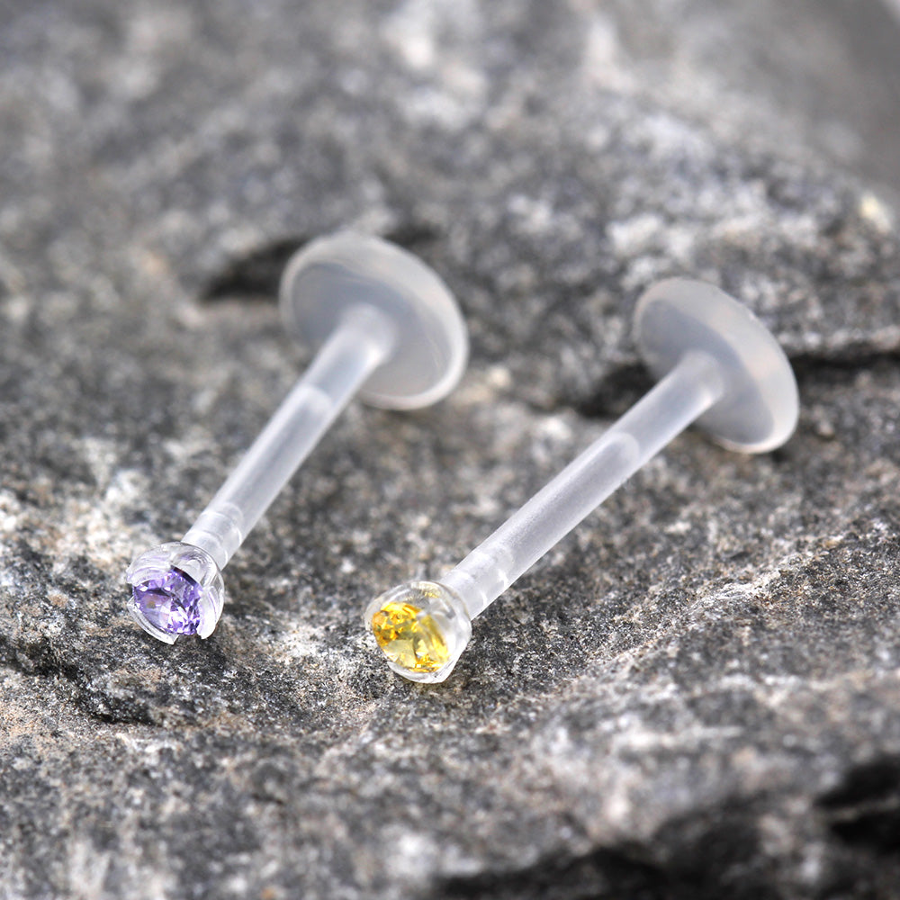 PTFE Bioflex Internally Threaded Labret with Prong Set CZ - Skin Metals