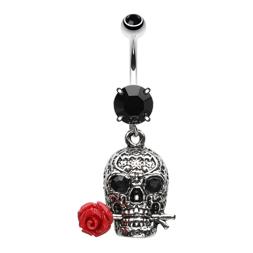 Skull Rose Death Beauty Belly Button Ring