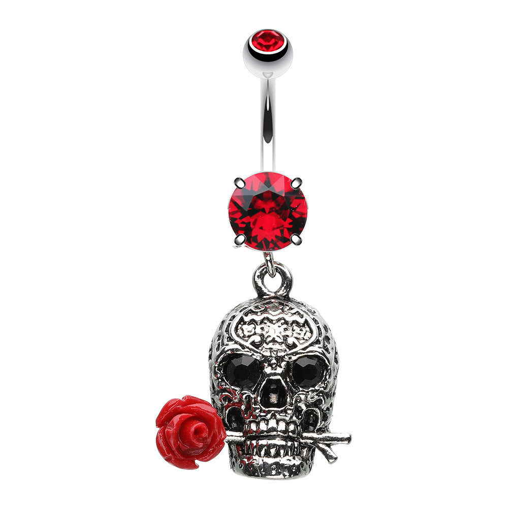 Skull Rose Death Beauty Belly Button Ring
