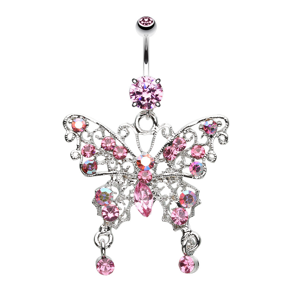 Twinkle Gem Butterfly Double Drop Belly Button Ring