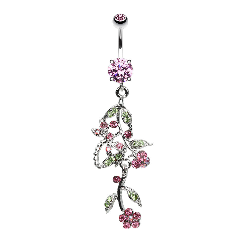 Romantic Vines Butterlfy Flowers Belly Button Ring