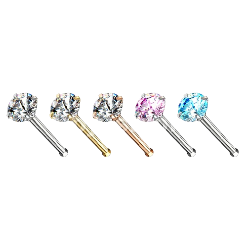 Prong Set Round CZ Top 316L Surgical Steel Nose Bone Stud Rings Nose Ring Skin Metals