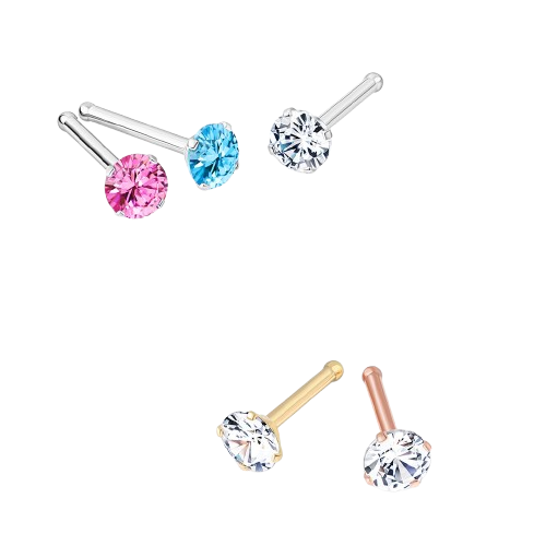 Prong Set Round CZ Top 316L Surgical Steel Nose Bone Stud Rings Nose Ring Skin Metals