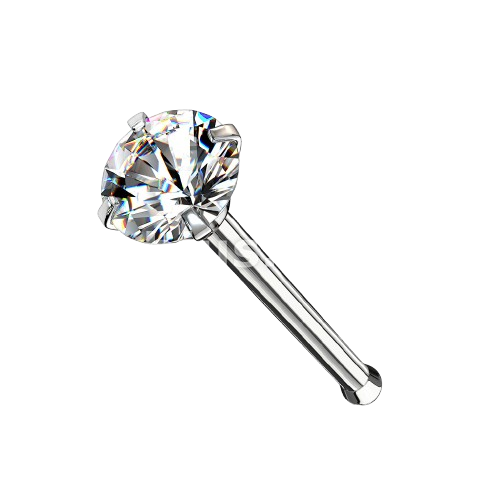 Prong Set Round CZ Top 316L Surgical Steel Nose Bone Stud Rings Nose Ring Skin Metals