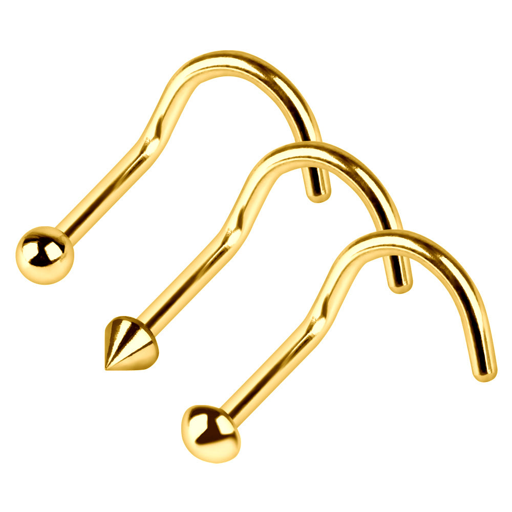 Gold Plated Nose Screw with Ball, Spike, or Dome