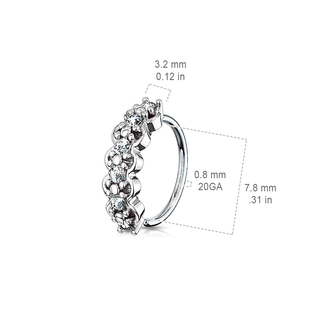 Surgical Steel Lined CZ Center with Filigree Edges Bendable Hoops for Nose Ear Cartilage Nose Ring Skin Metals