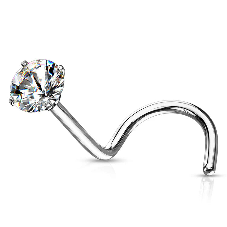 Prong Set Round CZ Top 316L Surgical Steel Nose Screw Rings Nose Ring Skin Metals