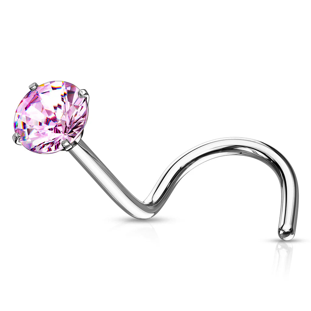 Prong Set Round CZ Top 316L Surgical Steel Nose Screw Rings Nose Ring Skin Metals