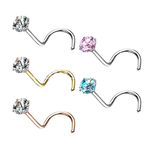 Prong Set Round CZ Top 316L Surgical Steel Nose Screw Rings Nose Ring Skin Metals