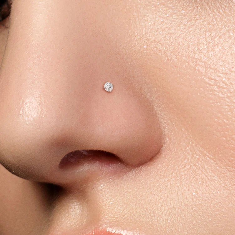 Prong Set Round CZ Top 316L Surgical Steel Nose Screw Rings Nose Ring Skin Metals