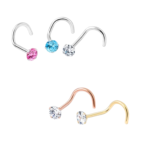 Prong Set Round CZ Top 316L Surgical Steel Nose Screw Rings Nose Ring Skin Metals