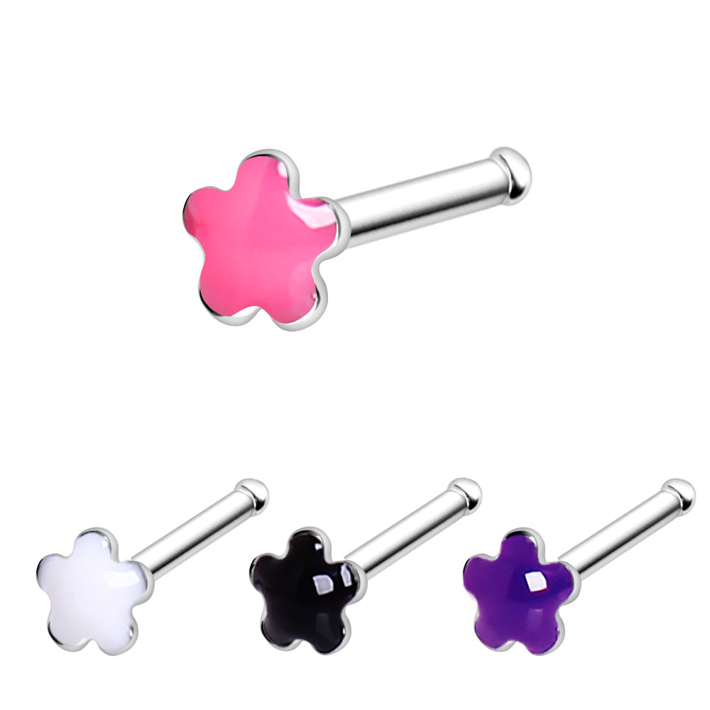 316L Stainless Steel Epoxy Flower Stud Nose Ring