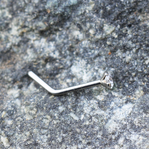 316L Stainless Steel Prong Set CZ L Bend Nose Ring