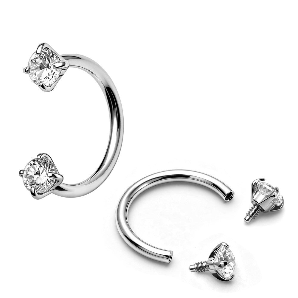 316L Stainless Steel Internally Threaded Double CZ Nose Hoop - Skin Metals