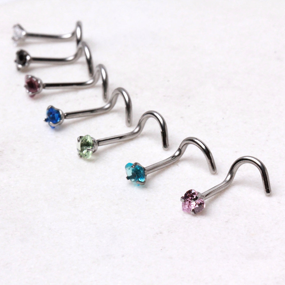 Heart CZ Screw Nose Ring, 316L Stainless Steel