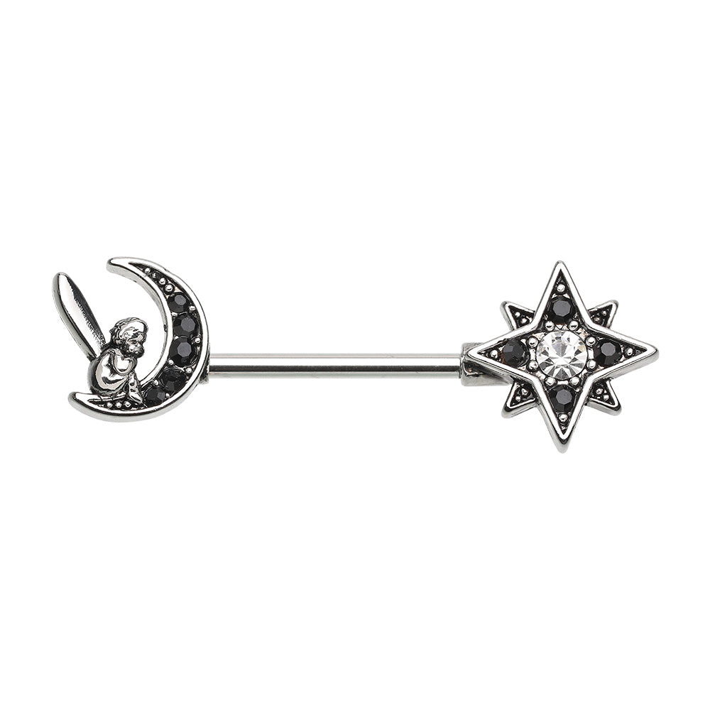 Dark Fairy Celestial Moon Starburst Nipple Barbell Ring Nipple Barbell Skin Metals