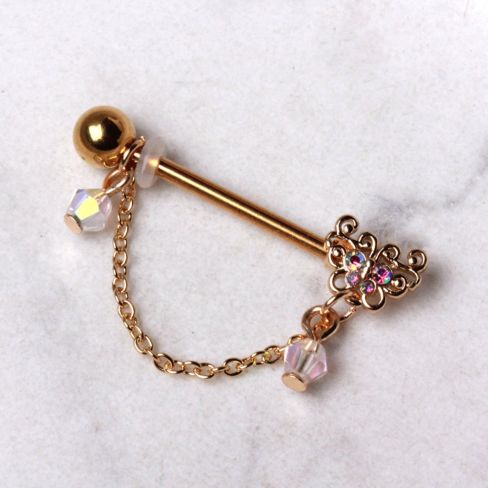 Gold Plated Chained Butterfly Nipple Shield Nipple Ring Skin Metals
