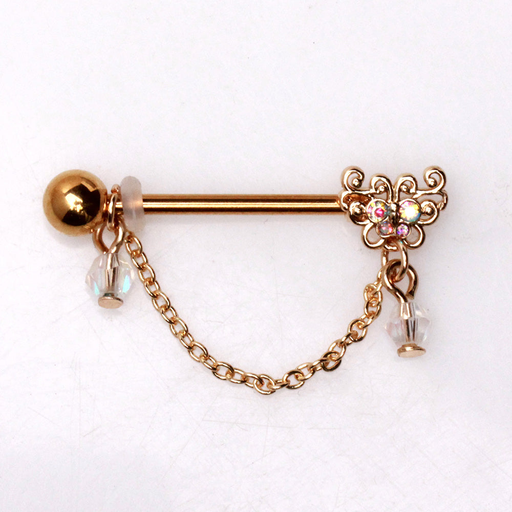 Gold Plated Chained Butterfly Nipple Shield Nipple Ring Skin Metals