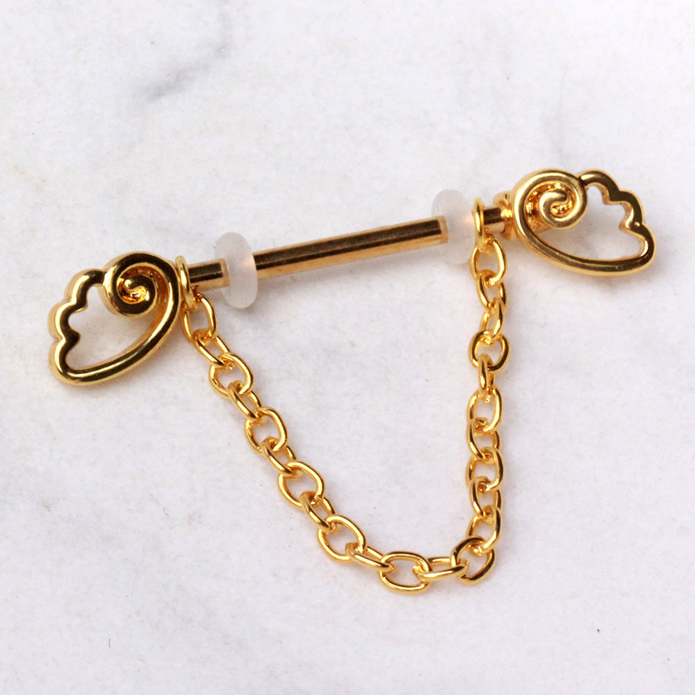 Gold Plated Chained Wing Nipple Shield Nipple Ring Skin Metals
