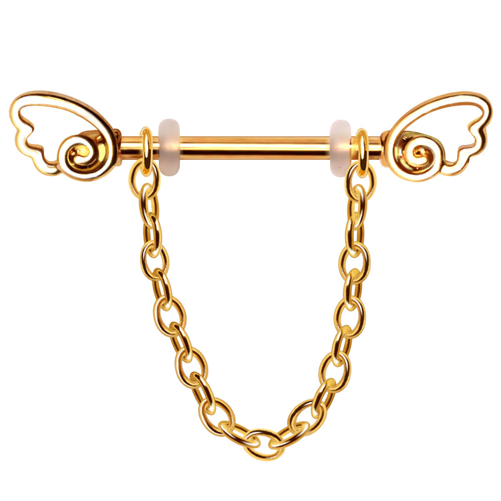 Gold Plated Chained Wing Nipple Shield Nipple Ring Skin Metals