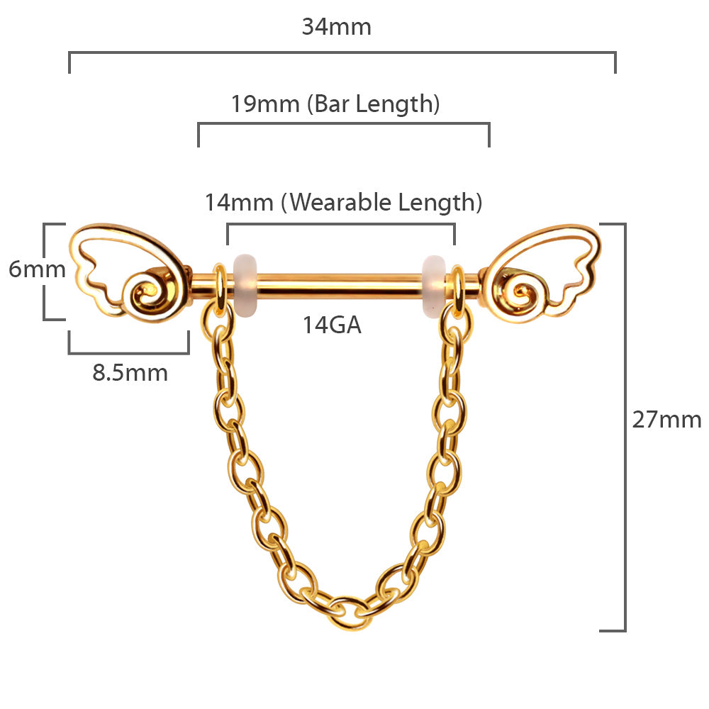Gold Plated Chained Wing Nipple Shield Nipple Ring Skin Metals