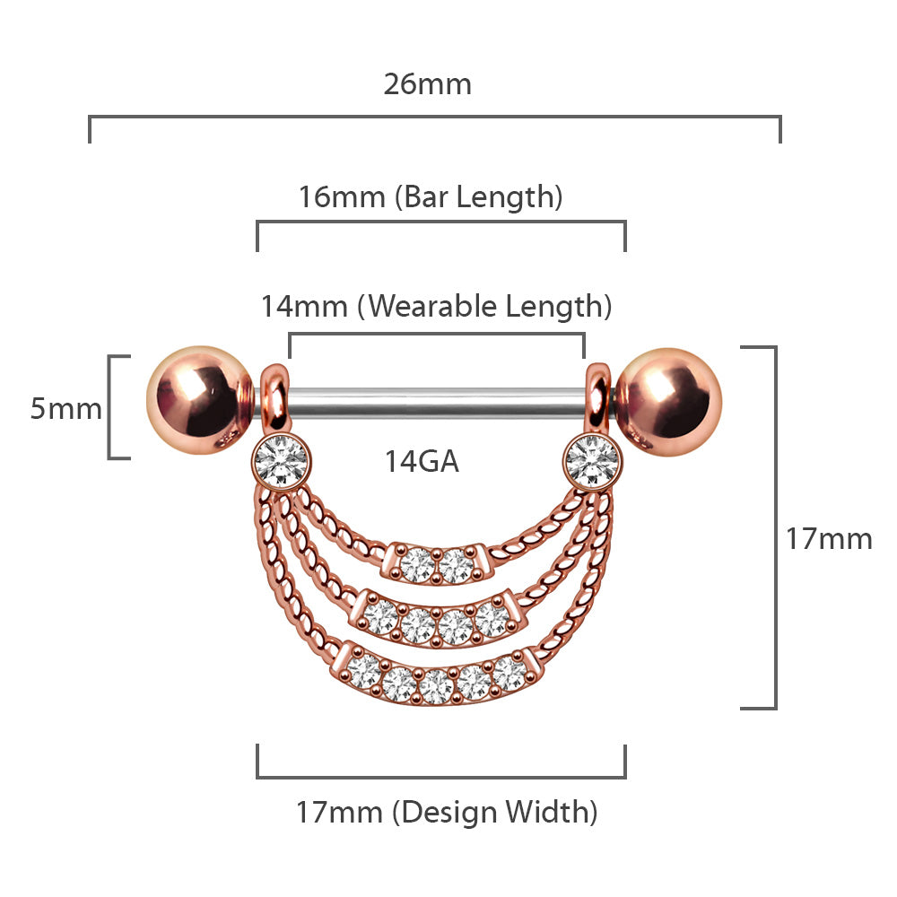 Rose Gold Plated Triple Layer Rope Nipple Shield Nipple Ring Skin Metals