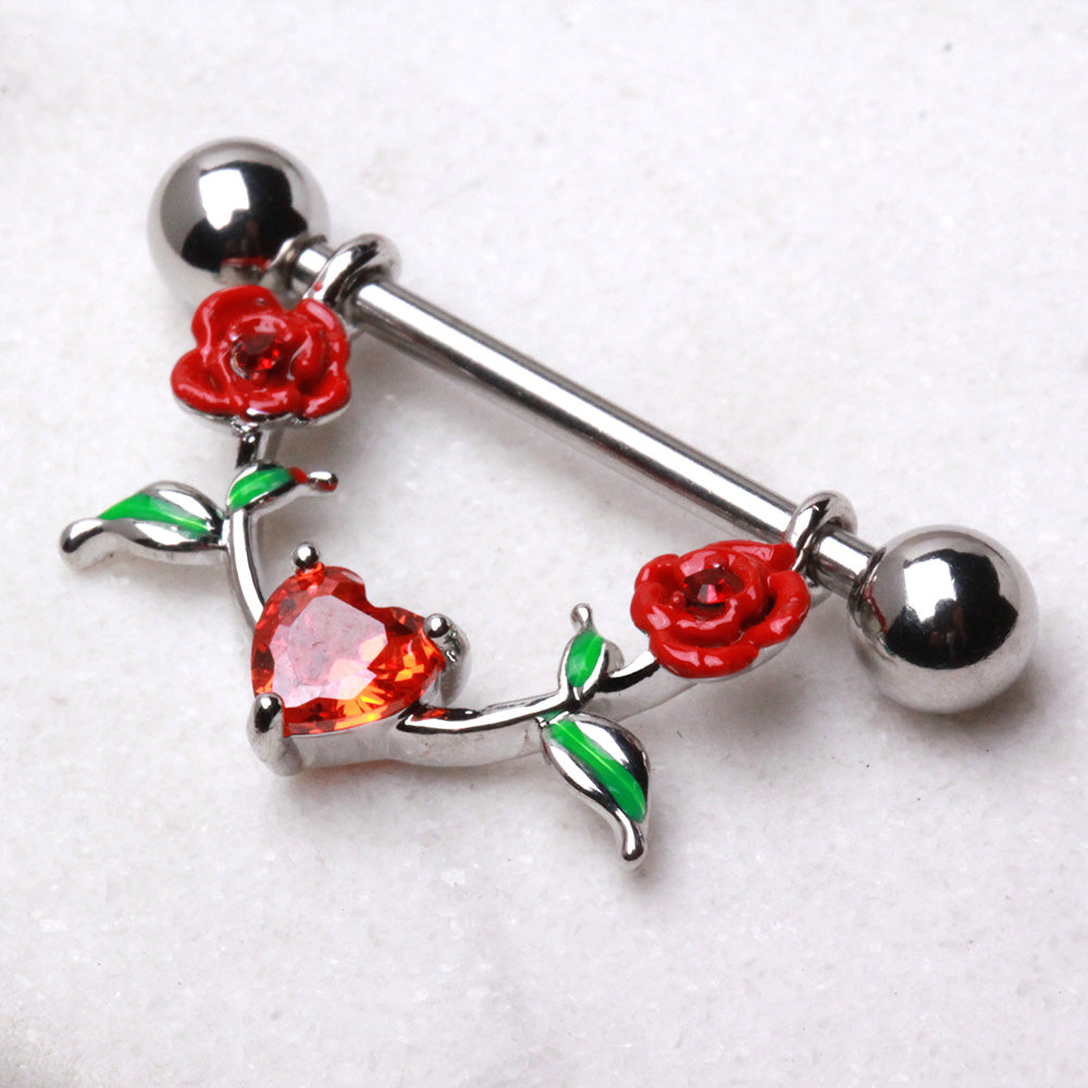 316L Stainless Steel Red Rose Nipple Shield Nipple Ring Skin Metals