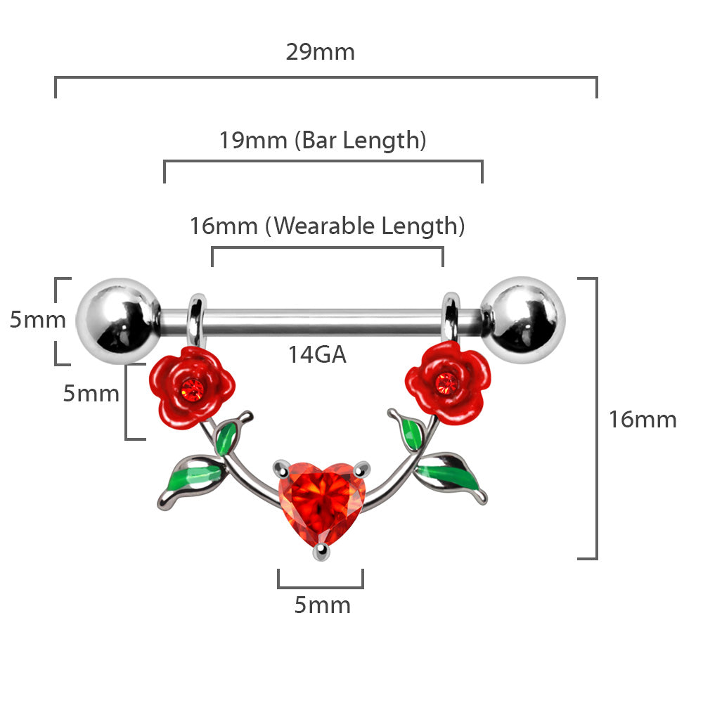 316L Stainless Steel Red Rose Nipple Shield Nipple Ring Skin Metals