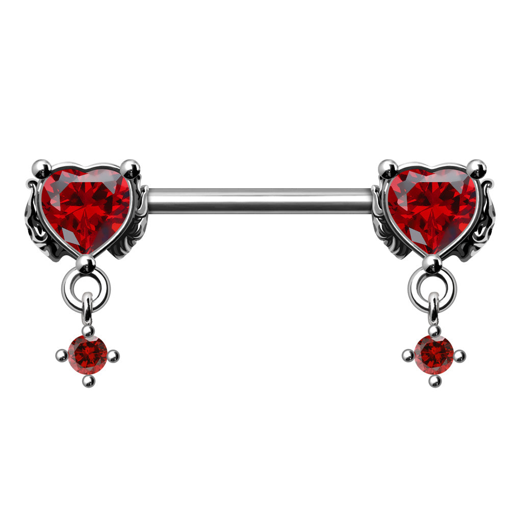 316L Stainless Steel Gothic Red Heart Nipple Bar - Skin Metals