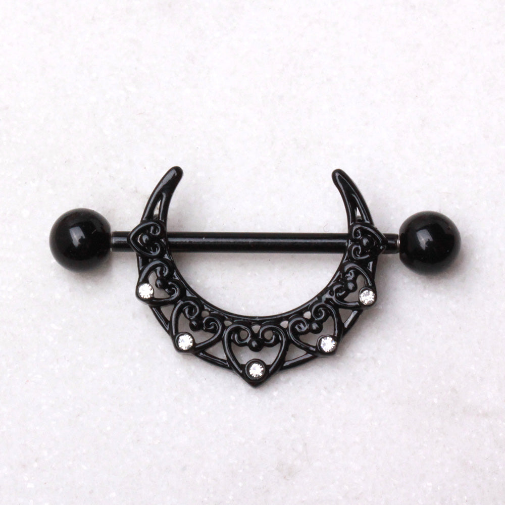 Black PVD Plated Crescent Moon Nipple Shield Nipple Ring Skin Metals