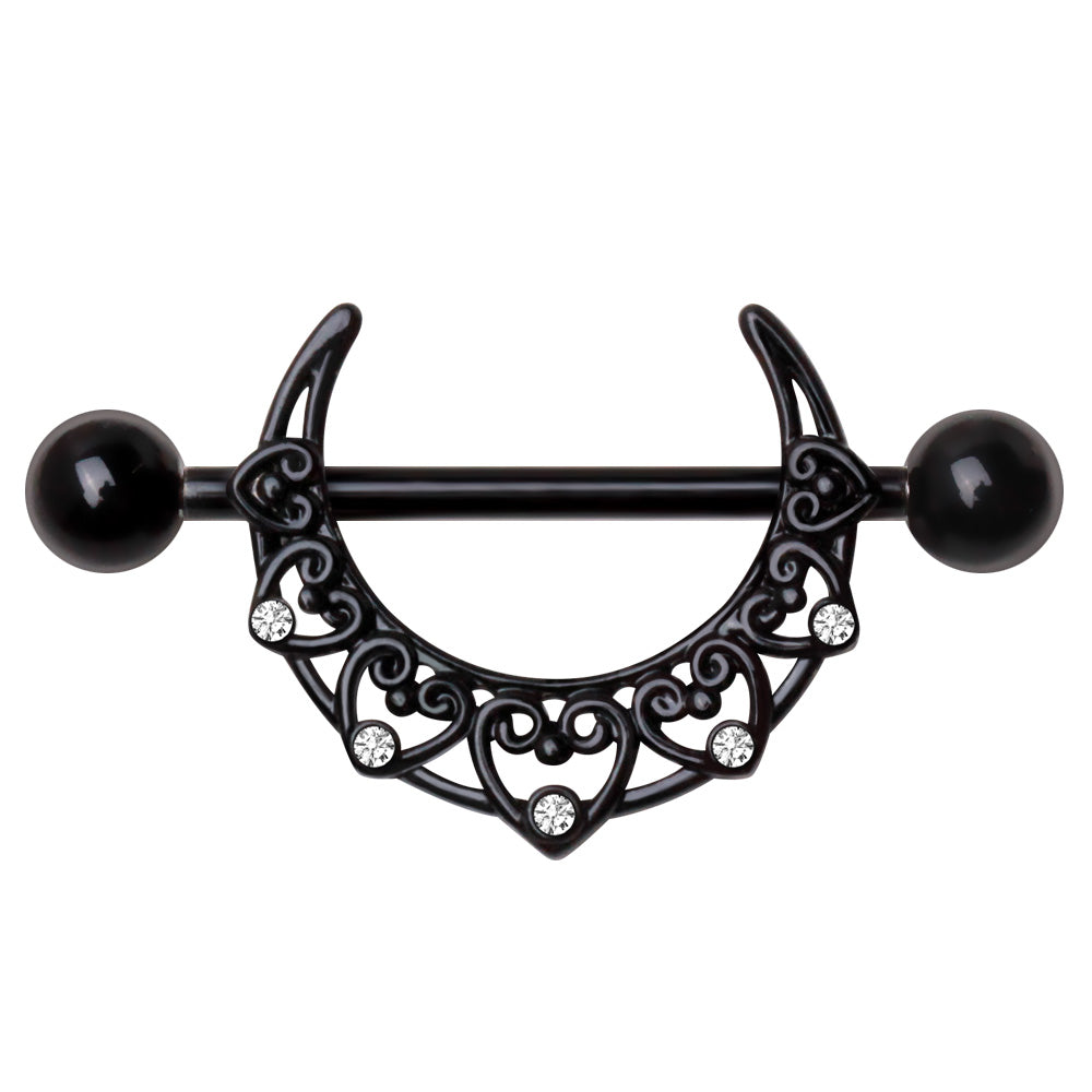 Black PVD Plated Crescent Moon Nipple Shield Nipple Ring Skin Metals