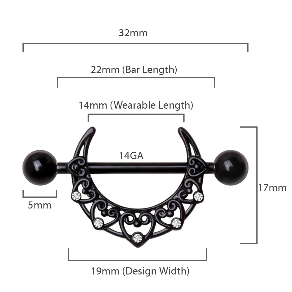 Black PVD Plated Crescent Moon Nipple Shield Nipple Ring Skin Metals