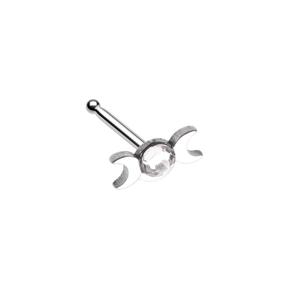 Gemmed Double Crescent Moon Nose Stud Ring Nose Ring Skin Metals
