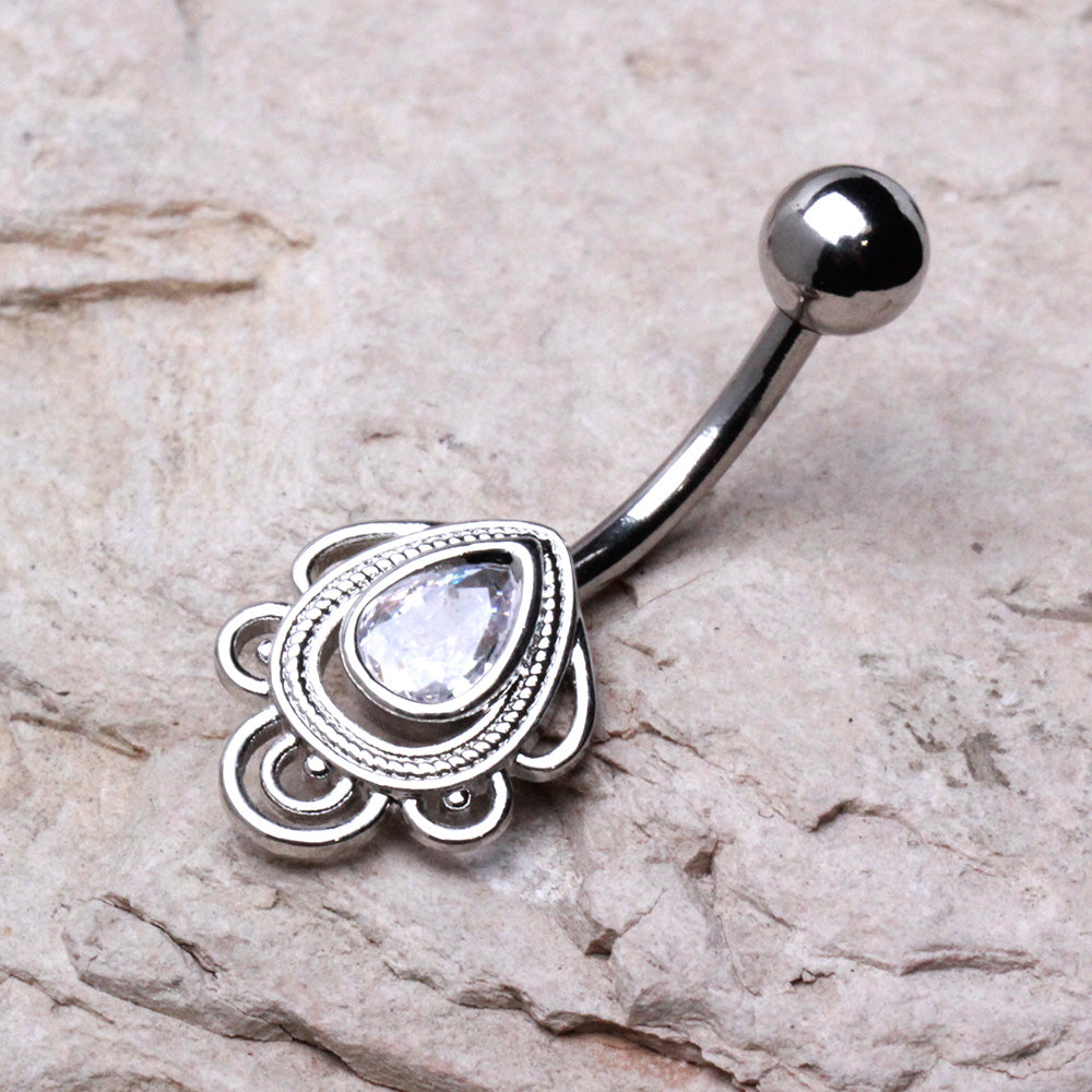 316L Stainless Steel Ornate Tear Drop Navel Ring Navel Ring Skin Metals