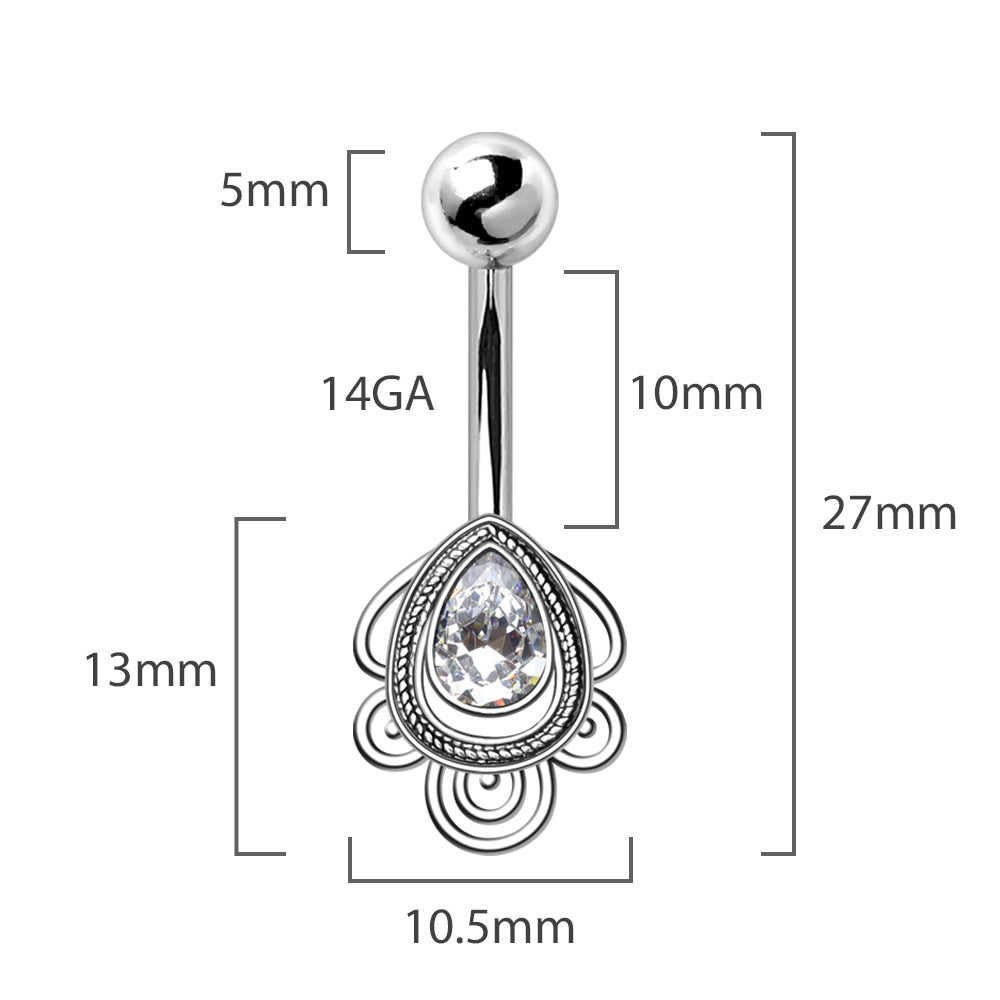 316L Stainless Steel Ornate Tear Drop Navel Ring Navel Ring Skin Metals