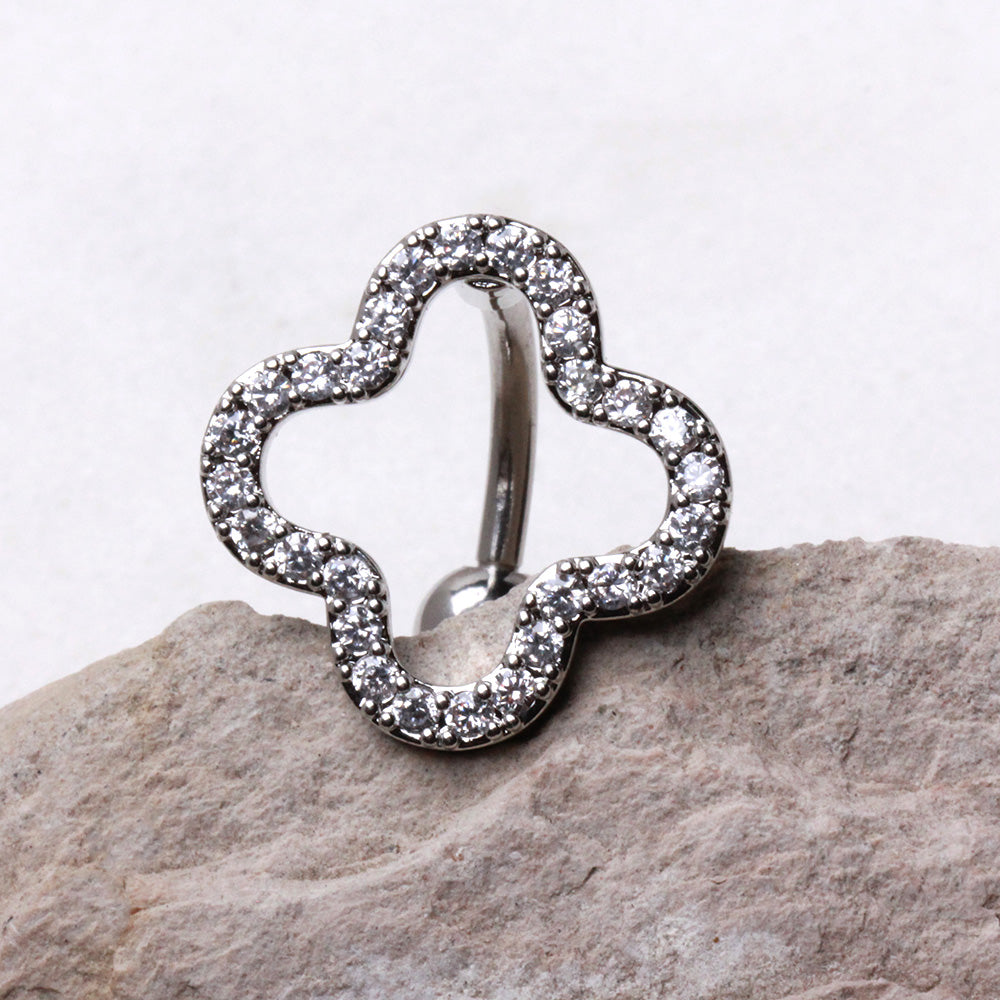 316L Stainless Steel Glittering Clover Top Down Navel Ring Navel Ring Skin Metals