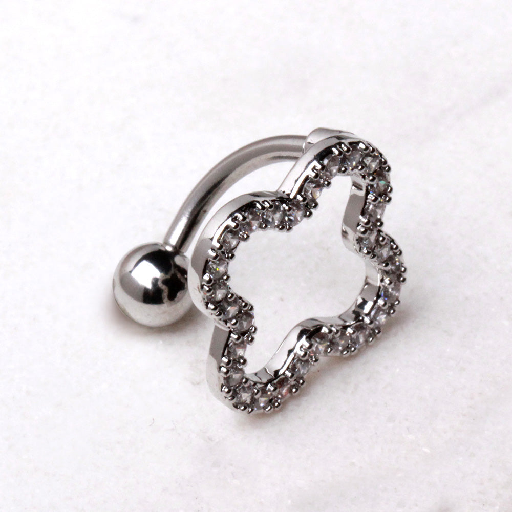316L Stainless Steel Glittering Clover Top Down Navel Ring Navel Ring Skin Metals