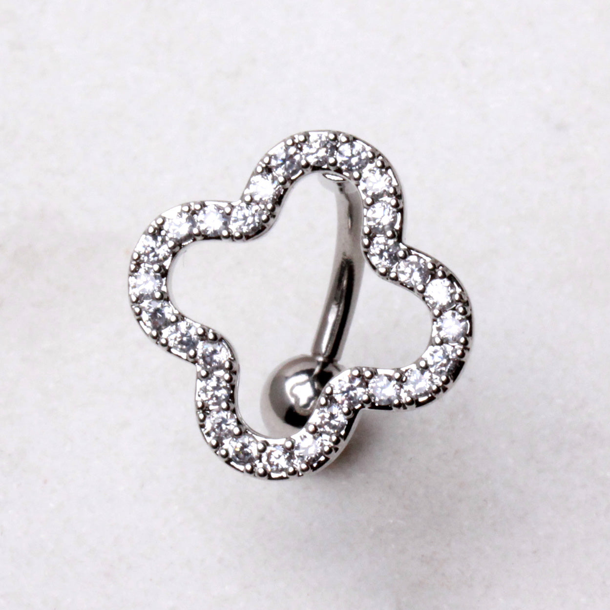 316L Stainless Steel Glittering Clover Top Down Navel Ring Navel Ring Skin Metals