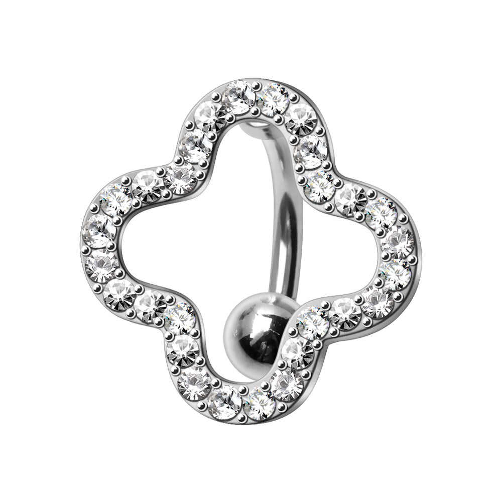 316L Stainless Steel Glittering Clover Top Down Navel Ring Navel Ring Skin Metals