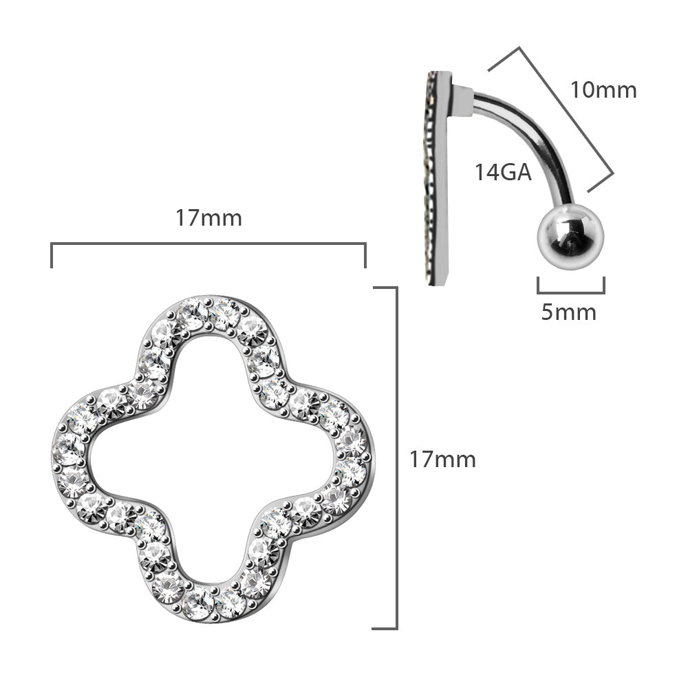 316L Stainless Steel Glittering Clover Top Down Navel Ring Navel Ring Skin Metals