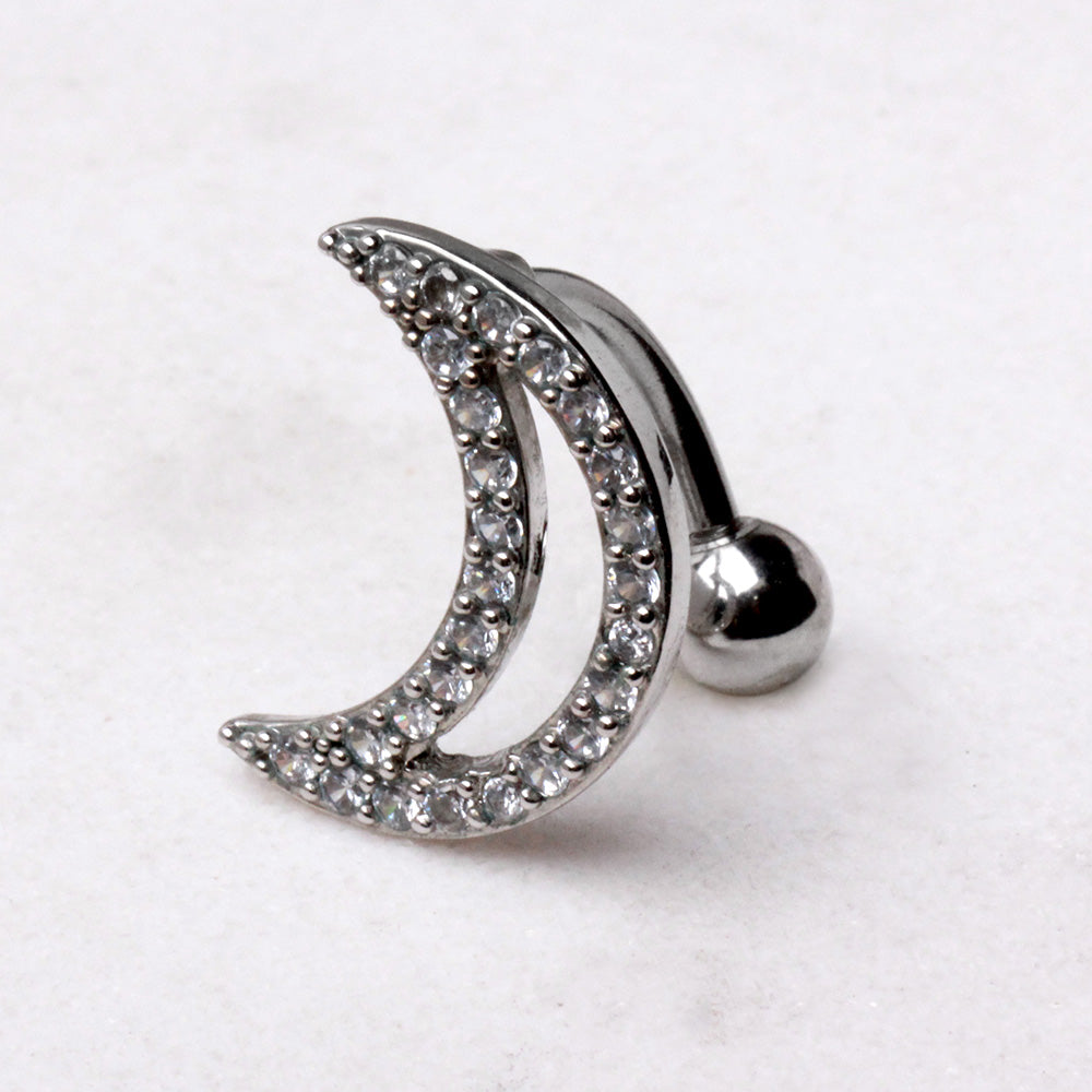316L Stainless Steel Glittering Crescent Moon Top Down Navel Ring Navel Ring Skin Metals