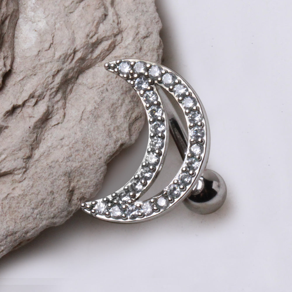 316L Stainless Steel Glittering Crescent Moon Top Down Navel Ring Navel Ring Skin Metals